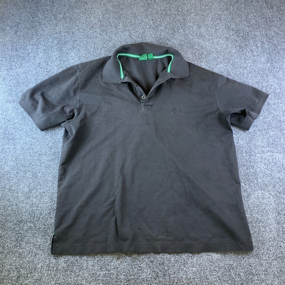 Hugo Boss Polo Shirt Mens Large Black Logo Cotton Short Sleeve Golf Performance
